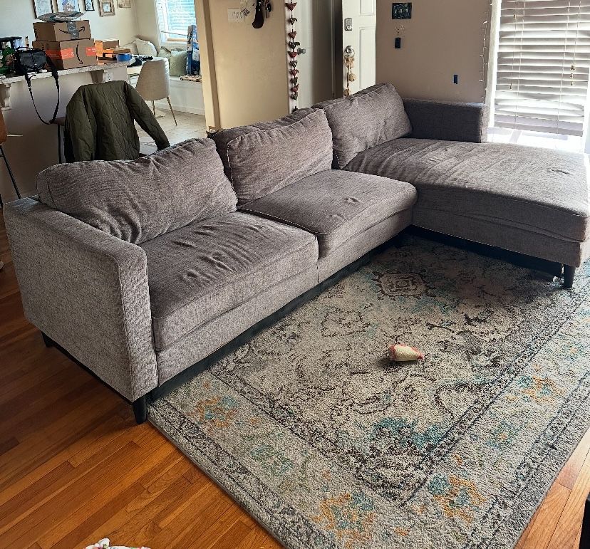 Free!!! Modern Grey Sectional Couch w/ Chaise. Living Spaces. modern sofa, family couch, living room furniture, durable couch, large sectional.