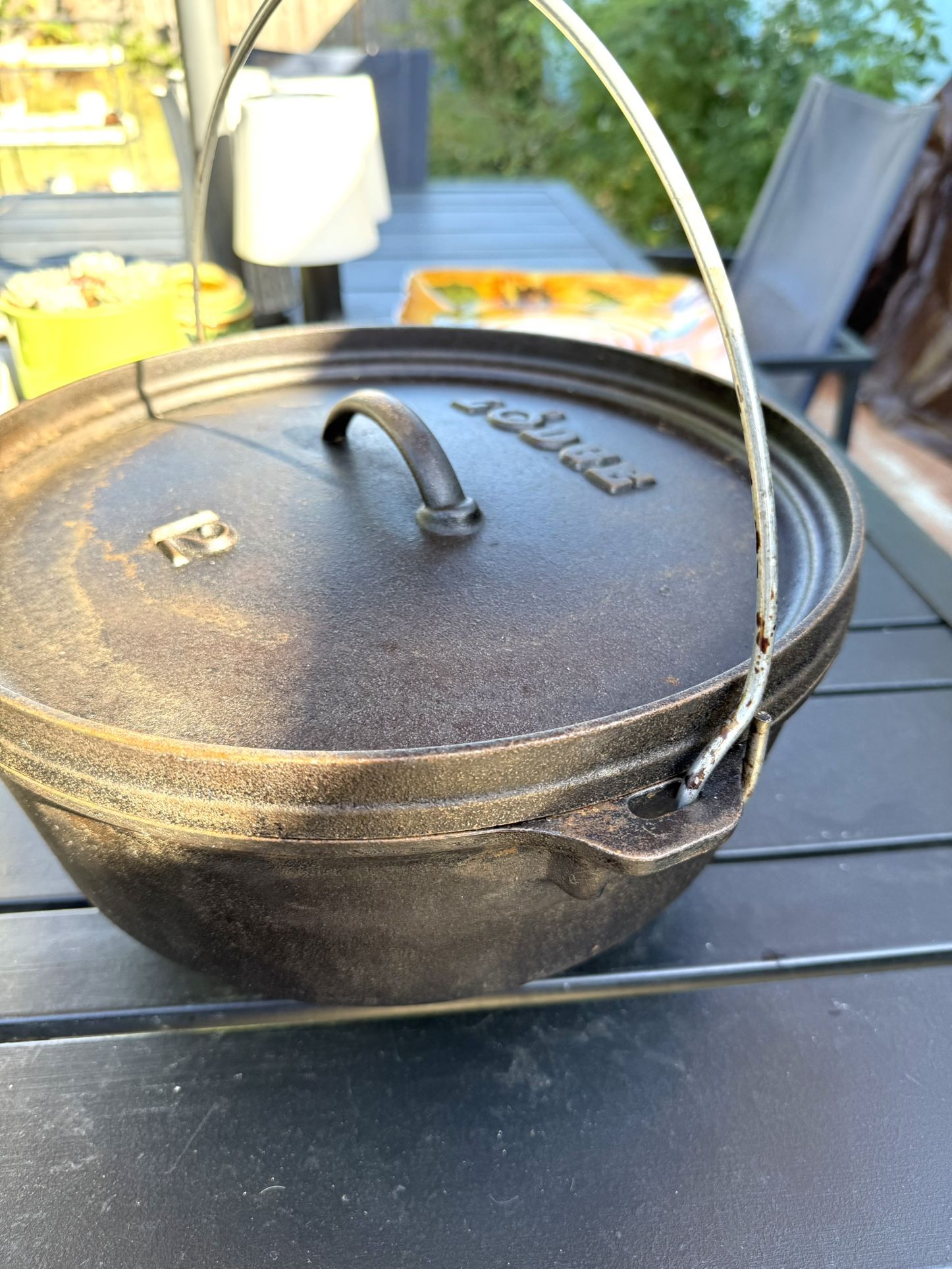 Vintage Lodge No. 12 1200 Footed Cast Iron Camp Dutch Oven with Lid & Handle USA Made - Weighs over 20 lbs !!!!