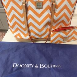 Dooney & Bourke Chevron Print Coated Leather Tote Bag With Make Up Bag, Key Fob And Dust bag In