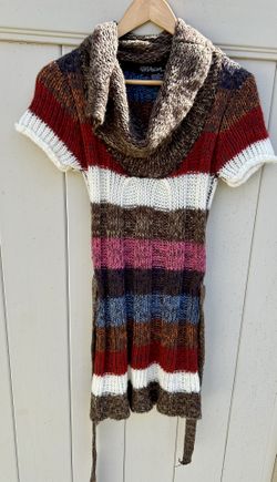 Striped Cowl Neck Short Sleeve Sweater Tunic M