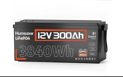 Humsienk 12V 300Ah LiFePO4 Battery (Bluetooth & 100A BMS)