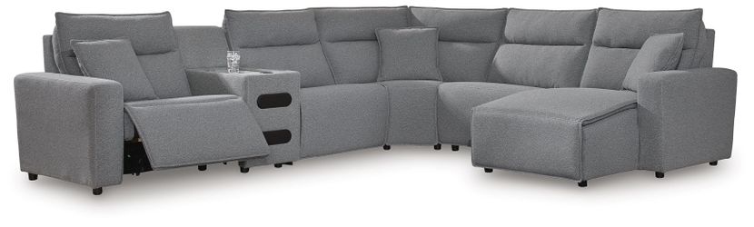 Modmax II Salt and Pepper 6-Piece Reclining Sectional with Chaise and Audio Console (Online Special Price)