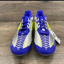 Adidas F50 League FG MG Men Soccer Cleats Silver Blue Neon Yellow Size 8.5
