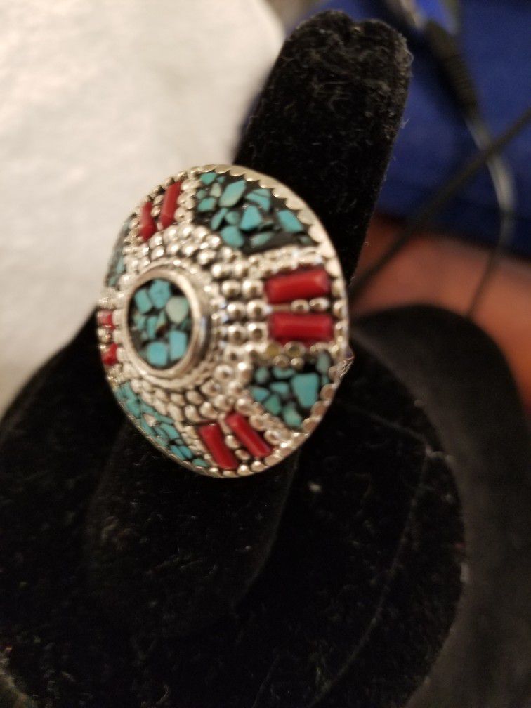 American Indian Turquoise Ring Size 7 with Handmade Earrings