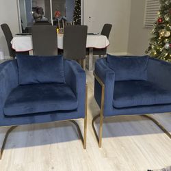 Navy Velvet Accent Chairs with Gold Legs – Set of 2