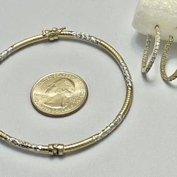 Vintage Sterling Silver Gold Vermiel Bangle Bracelet (Jacmel) & Earrings CZ Lot