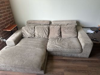 Beige Corduroy Sectional Sofa with Chaise