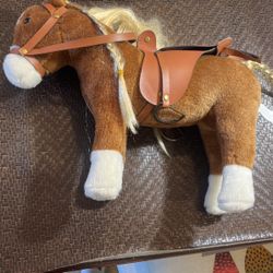 Horse Stuffed Animal Toys with Gold Hair, Cute Comb, Fine Saddle