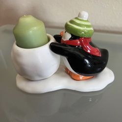 Really Cute Hallmark Penguin with Snowball Votive Candle Holder