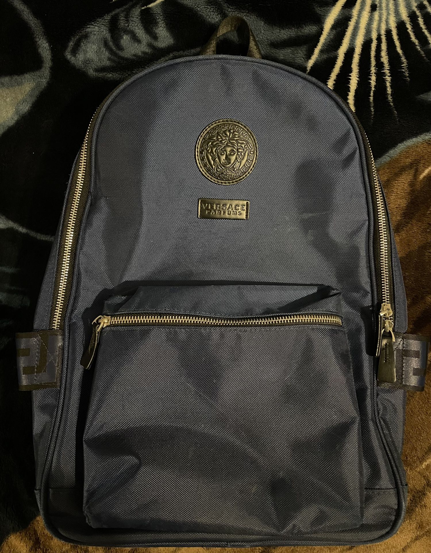 Blue Versace Backpack With Black Accents