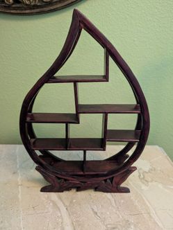 Vintage Rosewood Teardrop Wooden Curio Display Shelf