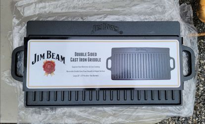 Jim Beam Double Sided Cast Iron Griddle reversible 20x9 inch