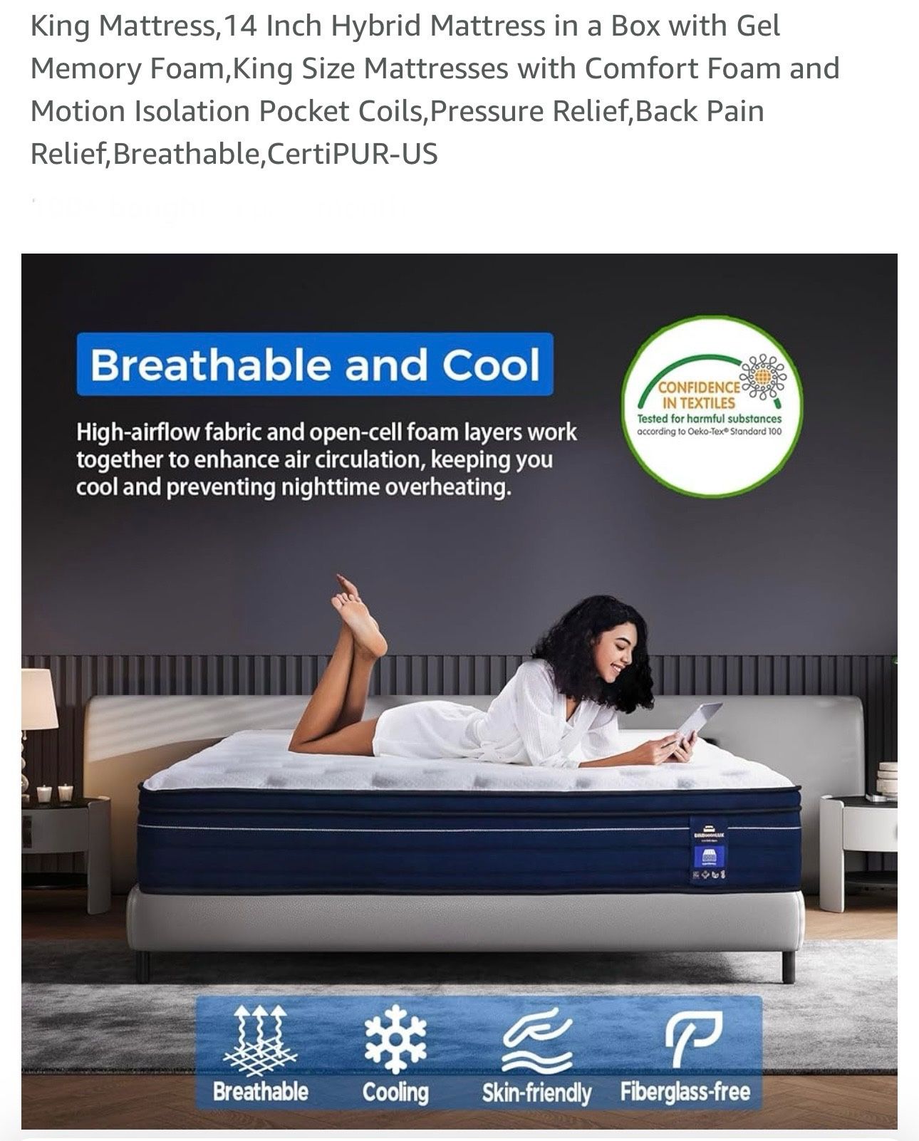 GREAT DEAL!!! King Mattress14 Inch Hybrid Mattress in a Box w/ Gel Memory Foam Comfort Foam & Motion Isolation Pocket CoilsBack Pain Relief