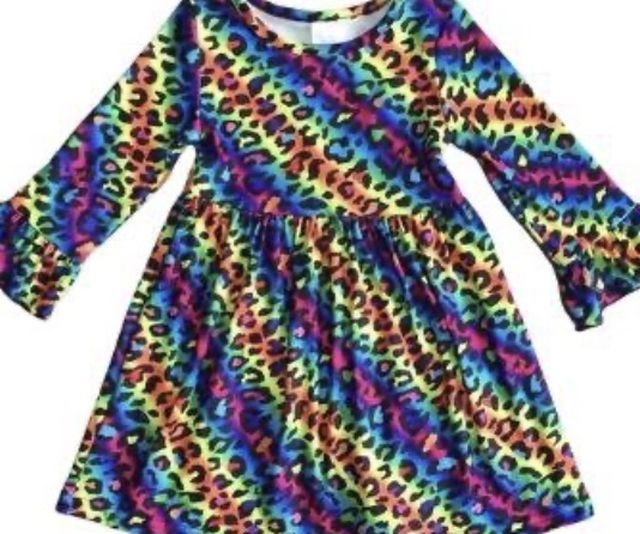Brand new girls size 5/6 Or 6/7 Leopard Print ruffle long sleeve spring Easter dress