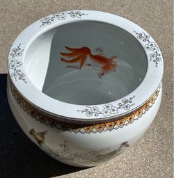 Chinese Decorative Porcelain Fishbowl Planter-Floral Lanscape & Bird/Koi Fish design