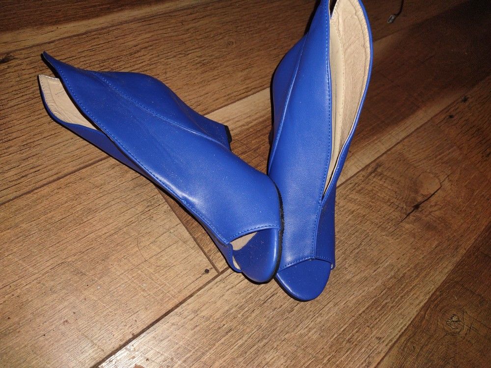 Blue Peep Toe Wedges Booties