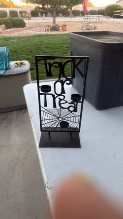 Trick or Treat Metal Halloween Candle Holder