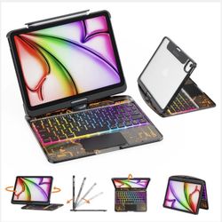 GUSGU Transparent Case with Wireless Keyboard for iPad Air 13-in.(M3/M2, 2025/2024), 7 Colors Backlight, Trackpad, 360°Rotating Stand for iPad Pro 12.