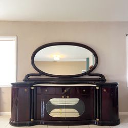 Cherry Italian Buffet Sideboard Cabinet and Mirror