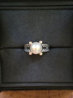 David Yurman Cable Collectibles Pearl Diamond Ring Size 8 Sterling Silver Retire