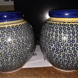 Polish Pottery, Very Large Vases. 2 Ea, Sold Separately 