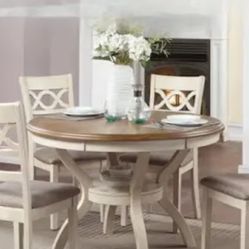 Round wood table .