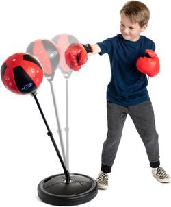 NSG Punching Bag for Kids & Boxing Gloves Set - Adjustable Freestanding Speed Bag with Spring-Loaded Stand, Junior Boxing Gloves & Hand Pump