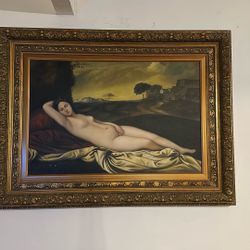 Large Classical Nude Oil Painting in Ornate Gold Frame