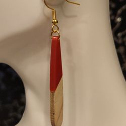 Red Wooden Pendant Earrings