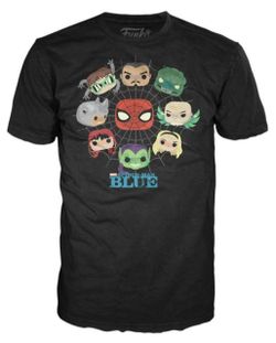 Spiderman BLUE Funko Pop Shirt Sticker Pin *BRAND NEW* Marvel MCC Peter Parker Miles Morales Gwen Octopus Lizard Sinister Six Spiderverse Small 2XL