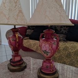 Antique Porcelain Table Desk Lamps Set Of Two