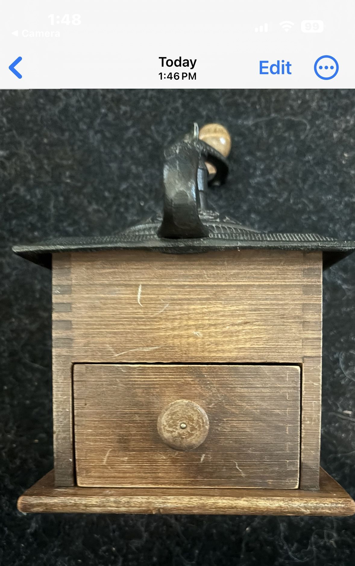 Antique Vintage Woodcroftery Walnut And Cast-Iron Coffee Grinder.