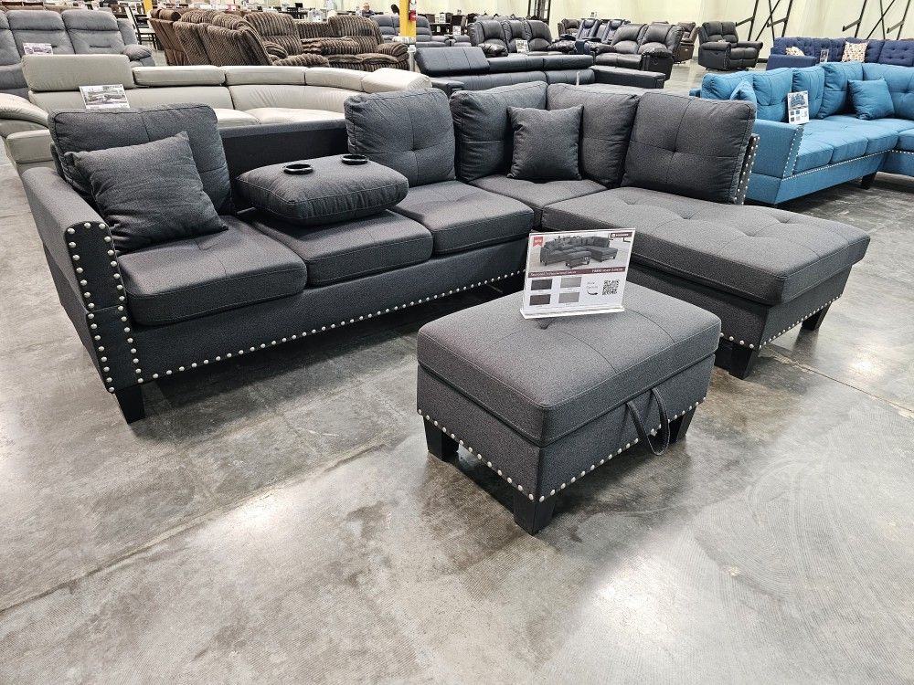 BRAND NEW 3PCS SECTIONAL SOFA SET WITH OTTOMAN AND ACCENT PILOWS INCLUDED $379