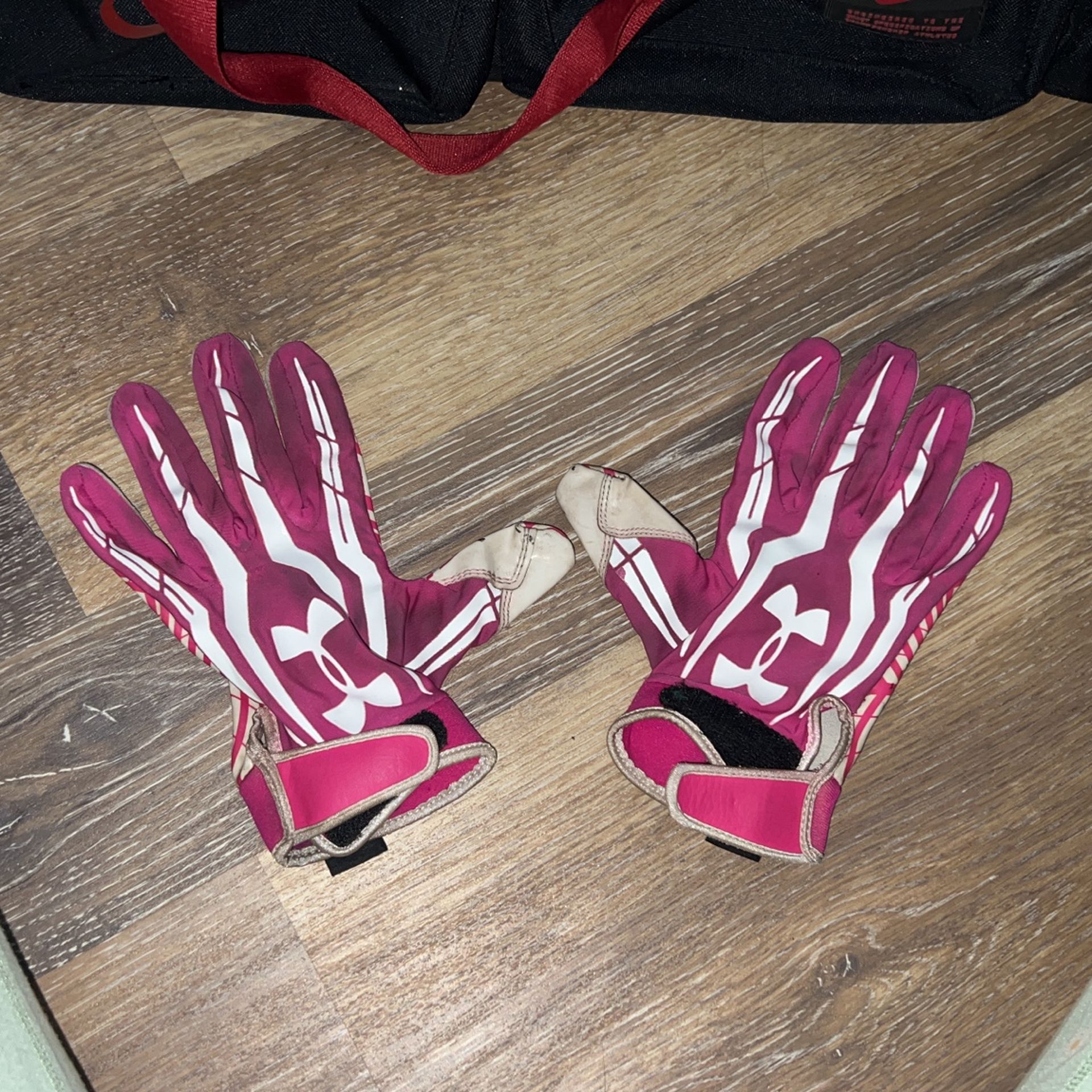 Pink And White Football Gloves Underarmor