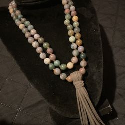 28” SilverTone Link Necklace,32”multi-colored Beaded Stones With Tassel, & 16”SilverTone Crystal Necklace.