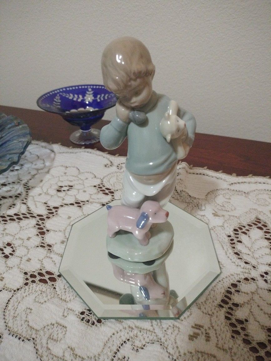 Nao by Lladro #1044 Boy on Phone with Teddy Bear & Puppy 1992, Rare, Retired