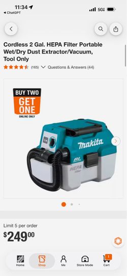 Makita 18V LXT Cordless 2 Gal. HEPA Filter Portable Wet/Dry Vacuum XCV11Z