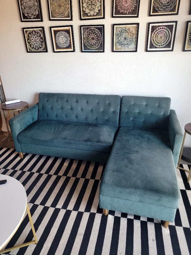 Modern Teal Sectional Sofa with Storage Chaise