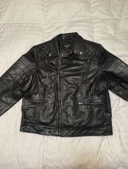 Men Black lambskin leather biker jacket XXL