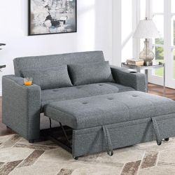 Gray Sleeper Sofa W/ Cup Holders 