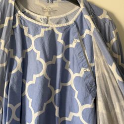 White & Blue Maternity Gown + Robe Set (Size S–M)