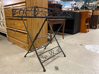Ornate Rectangular Metal End Table w/ Glass Top