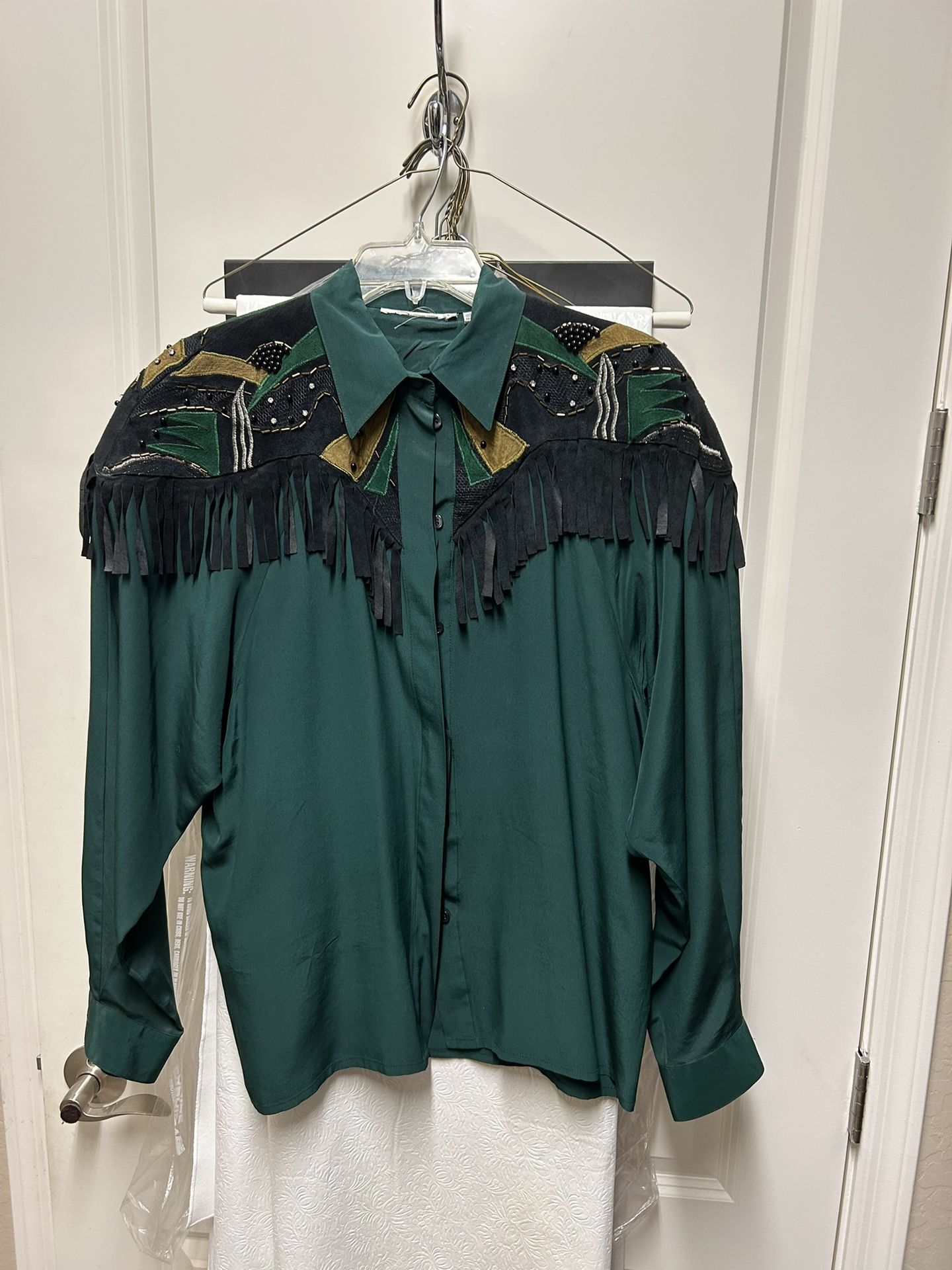 Western Style Fringed Blouse, Medium