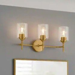 Home Decorators Collection Ayelen 3-Light Matte Brass Modern Bathroom Vanity Light with Clear Glass