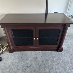 Wood TV Stand / Media Console – Glass Doors – Good Condition