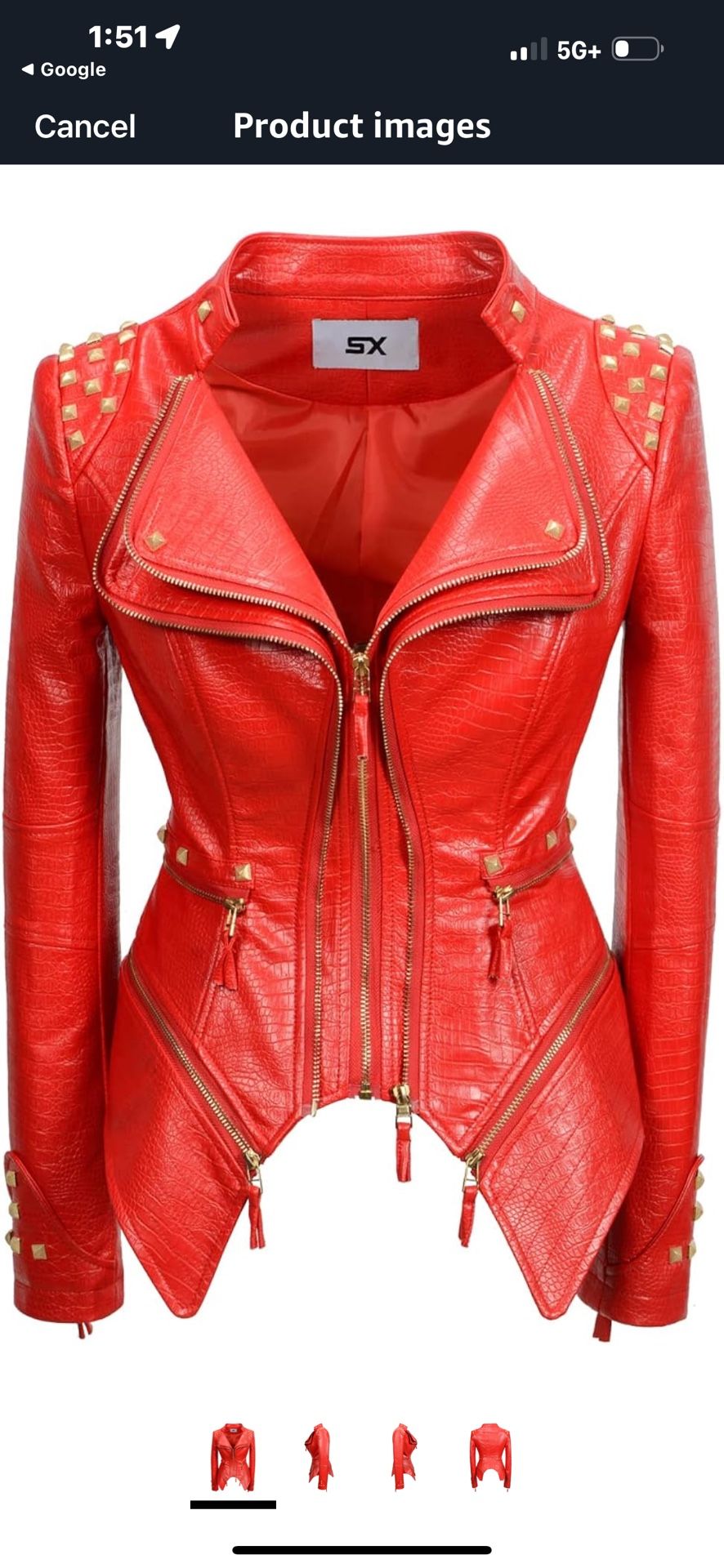 Fashion SX Women's Punk Studded Faux-alligator Print Pattern PU Leather Jackets Zipper Moto Biker Coat