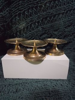 Set of 3 Brass Pillar Candleholders