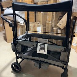 Wagon Stroller for 2 Kids - Double Seater Push Stroller with Canopy | Collapsible Foldable Wagon for Kids Toddlers & Infants with Removable Seat Pads