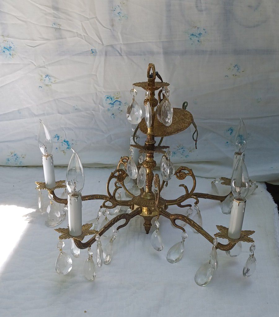 21" Brass and Prism Chandeliers 