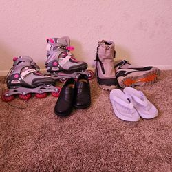 Size 8 Womens Brand New Roller Skates, Snow Boots, Crocs Slippers, and Black Shoes